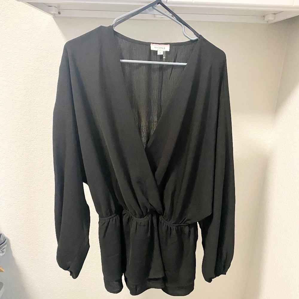 Black Peplum Balloon Sleeve Top